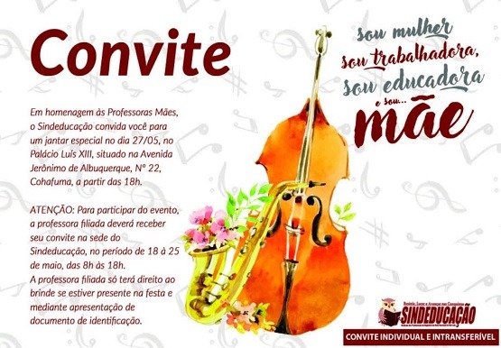 Em Homenagem às Professoras Mães, Sindeducação Realizará Jantar Em Homenagem às Professoras Mães, Sindeducação Realizará Jantar