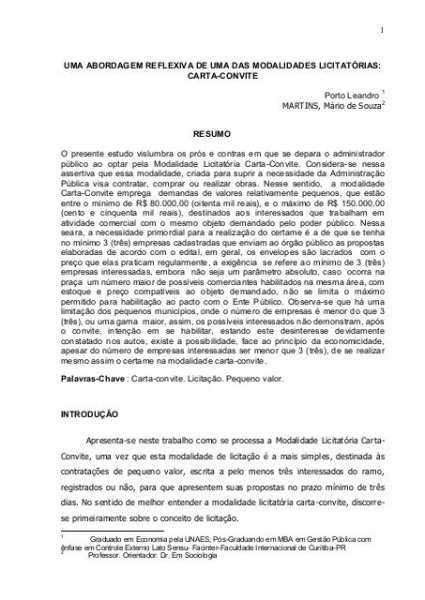 Modalidade LicitatÃria Carta Modalidade LicitatÃria Carta