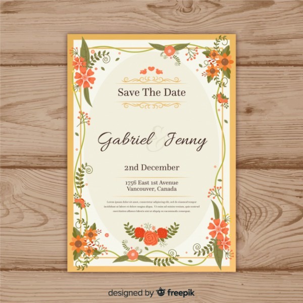 Modelo De Convite De Casamento Floral Lindo Com Moldura Dourada Modelo De Convite De Casamento Floral Lindo Com Moldura Dourada