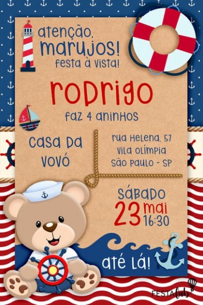 Convite Urso Marinheiro