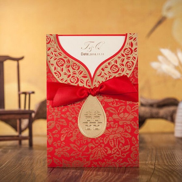 Teste Padrão Chinês Do Convite Do Casamento Cartões Com Fita Teste Padrão Chinês Do Convite Do Casamento Cartões Com Fita