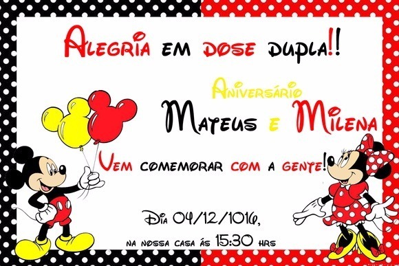 05 Unid  Convites Personalizados Mickey E Minnie AniversÃ¡rio