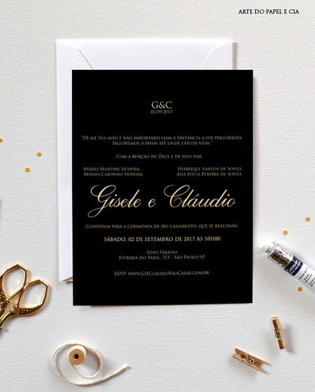A37 Convite De Casamento Preto E Dourado A37 Convite De Casamento Preto E Dourado