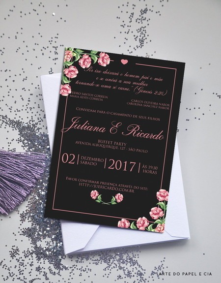 A40 Convite Para Casamento Preto Glamour A40 Convite Para Casamento Preto Glamour