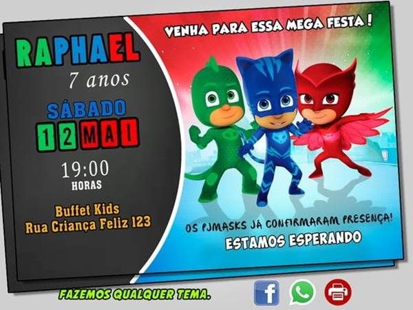 42 Convites Pj Masks Com O Menino Gato, Lagartixo E Corujita 42 Convites Pj Masks Com O Menino Gato, Lagartixo E Corujita