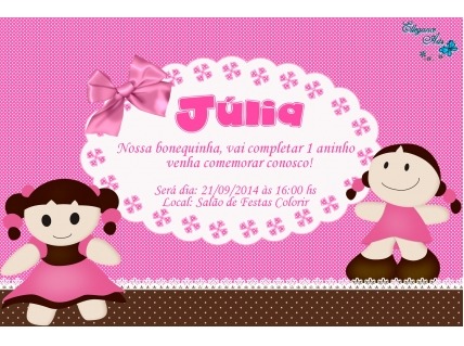 Convite Boneca Rosa E Marrom Convite Boneca Rosa E Marrom