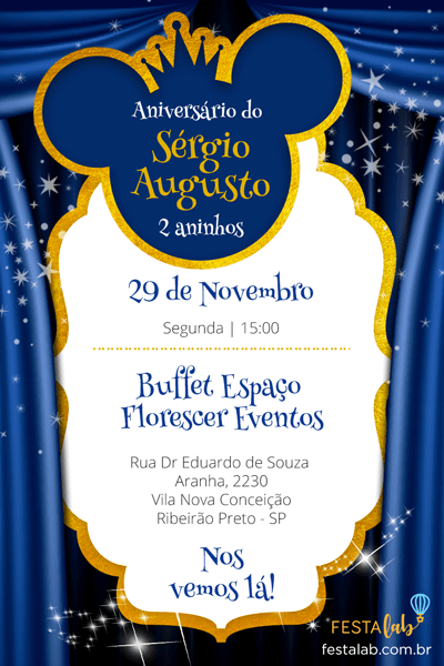 Convite De Aniversário Infantil Mickey Realeza Convite De Aniversário Infantil Mickey Realeza
