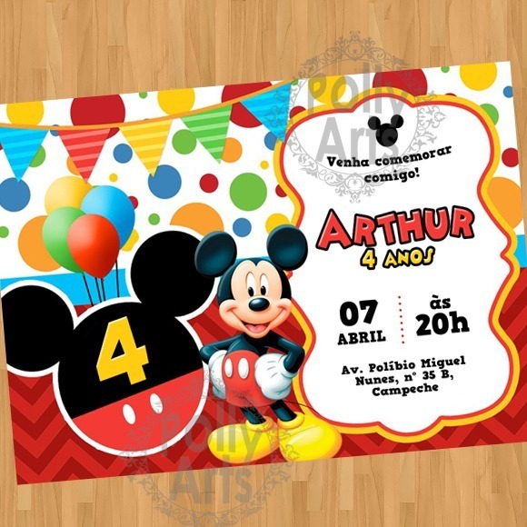 Arte Convite Digital Virtual Convite Mickey Mouse