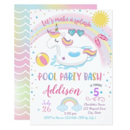 Unicorn Pool Party Birthday Invitation Unicorn Pool Party Birthday Invitation