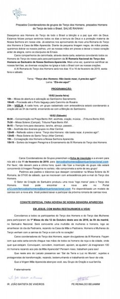 Carta Convite Para Xi Romaria Do Terço Dos Homens Carta Convite Para Xi Romaria Do Terço Dos Homens