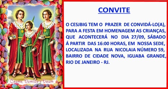 Convite Festa Em Homenagem ás Crianças! Convite Festa Em Homenagem ás Crianças!