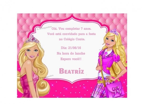 Convite Barbie Escola De Princesa No Elo7