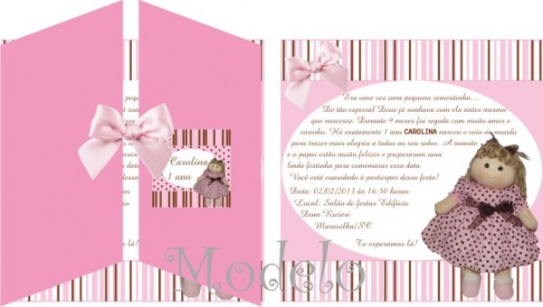 Convite Boneca Rosa E Marrom No Elo7 Convite Boneca Rosa E Marrom No Elo7