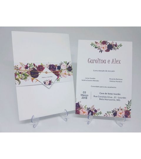 Convite De Casamento Floral Marsala