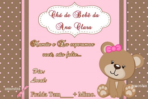 Convite ChÃ¡ De Bebe Rosa No Elo7
