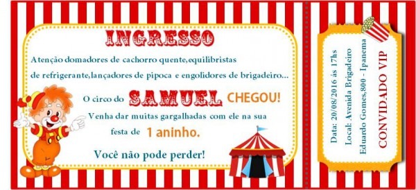 Convite Circo Ingresso