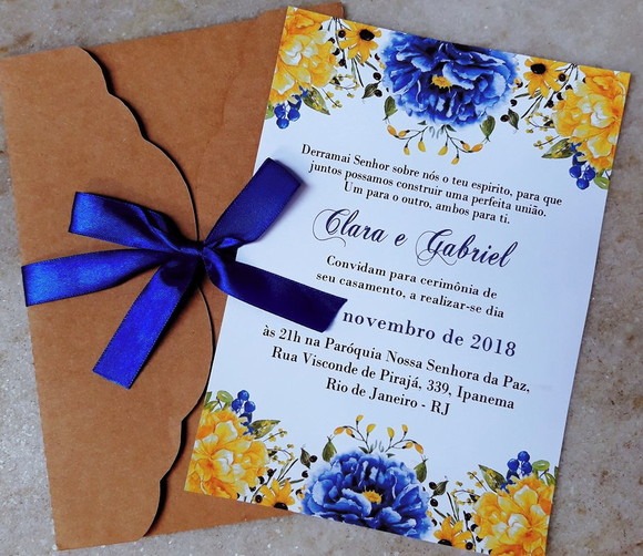 Convite Casamento Rustico Amarelo Azul Convite Casamento Rustico Amarelo Azul