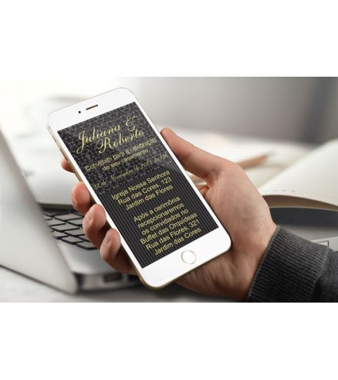 Convite Digital Casamento Preto E Dourado