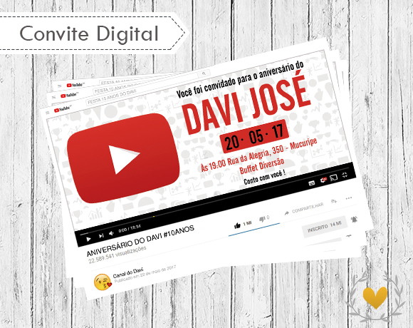 Convite Digital Youtube No Elo7