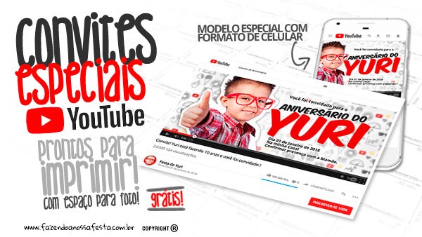 Convite Especial Festa Youtube Grátis Para Imprimir E Personalizar Convite Especial Festa Youtube Grátis Para Imprimir E Personalizar