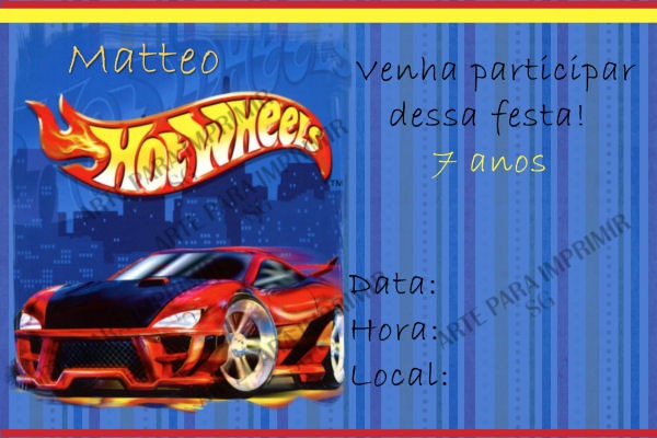 Convite Hot Wheels 1 No Elo7 Convite Hot Wheels 1 No Elo7