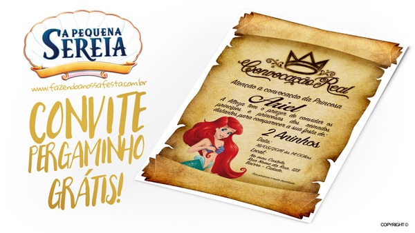 Convite Pergaminho Pequena Sereia Convite Pergaminho Pequena Sereia