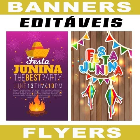 Convites EditÃ¡veis Festa Junina 40 Banners