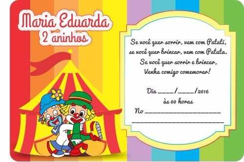 30 Convites Simples Infantil AniversÃ¡rio Patati Patata