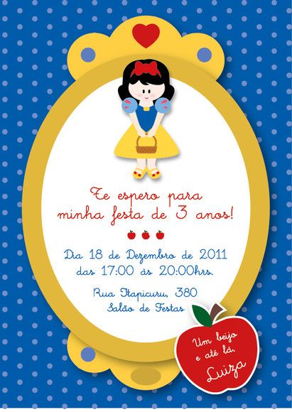 Convite Impresso Branca De Neve Convite Impresso Branca De Neve