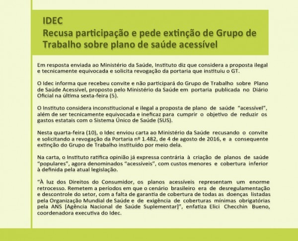 Idec Recusa Participação E Pede Extinção De Grupo De Trabalho Idec Recusa Participação E Pede Extinção De Grupo De Trabalho