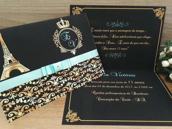 Convite 15 Anos Paris Preto E Tiffany Convite 15 Anos Paris Preto E Tiffany