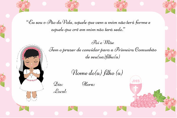 Convite 1° Eucaristia Menina Morena Convite 1° Eucaristia Menina Morena