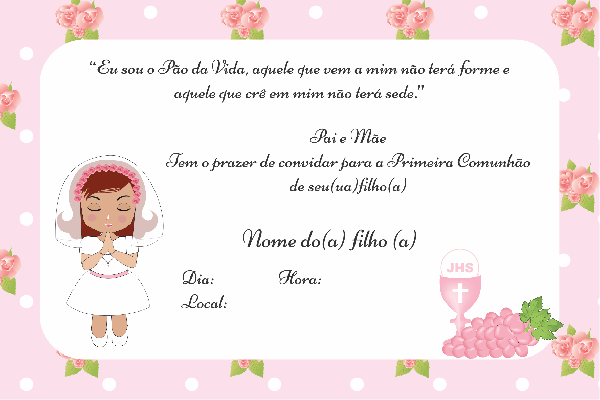 Convite 1° Eucaristia Menina Ruiva Convite 1° Eucaristia Menina Ruiva