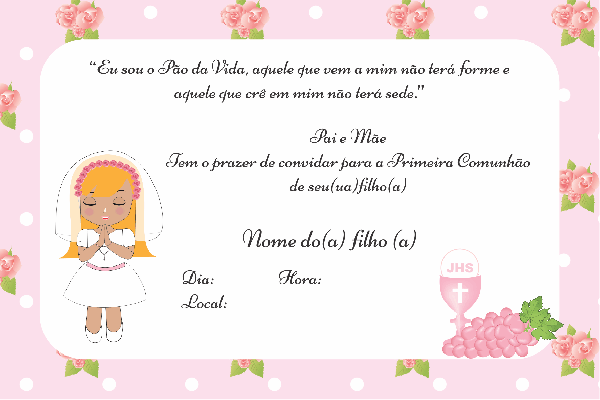 Convite 1° Eucaristia Menina Loira Convite 1° Eucaristia Menina Loira