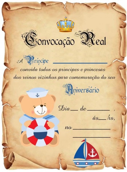 30 Convite Pergaminho Ursinho Marinheiro 30 Convite Pergaminho Ursinho Marinheiro