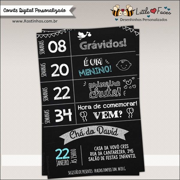 Convite Chá De Bebê Chalkboard Lousa Digital Convite Chá De Bebê Chalkboard Lousa Digital