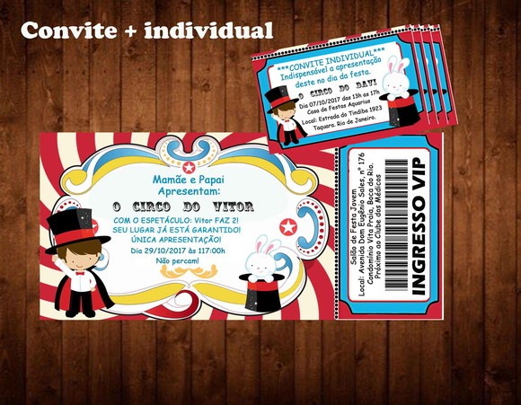 40 Convites Circo + 120 Convite Individual No Elo7 40 Convites Circo + 120 Convite Individual No Elo7