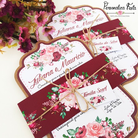 Convite De Casamento Rústico Floral Marsala Convite De Casamento Rústico Floral Marsala