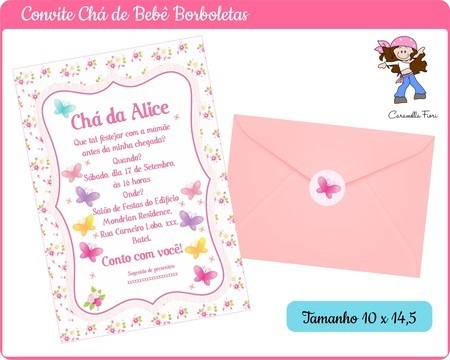 Convite Chá De Bebê Borboletas Convite Chá De Bebê Borboletas