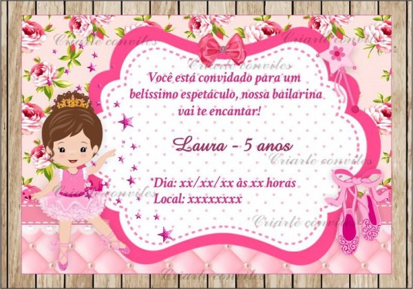 Convite Aniversário Chá De Bebê Bailarina Por Criarte Convites Convite Aniversário Chá De Bebê Bailarina Por Criarte Convites