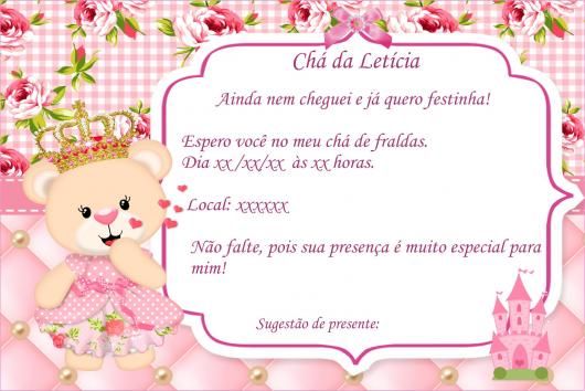 Convites Chá De Bebê Ursinha Convites Chá De Bebê Ursinha