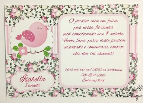 Convite Aniversário Artesanal Infantil Personalizado Jardim Convite Aniversário Artesanal Infantil Personalizado Jardim