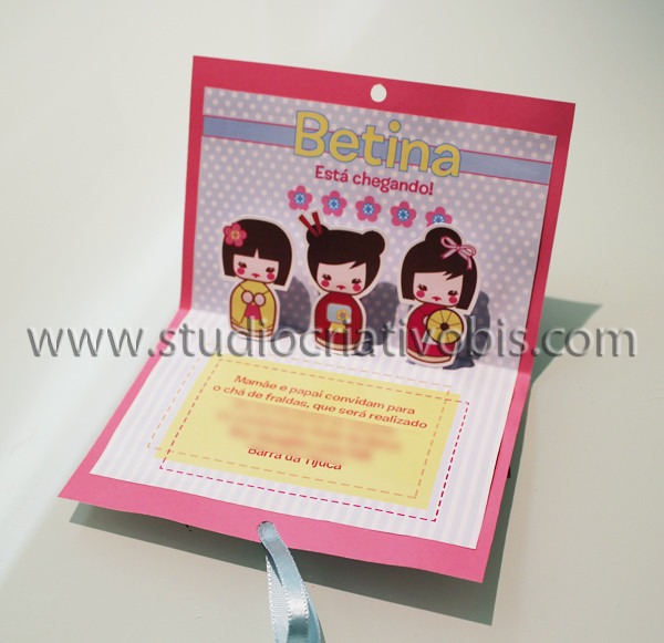 Convite Pop Up Kokeshi Convite Pop Up Kokeshi