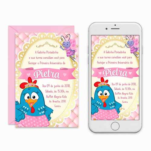 Convite Digital Galinha Pintadinha Rosa Virtual Imprimir à Venda Convite Digital Galinha Pintadinha Rosa Virtual Imprimir à Venda