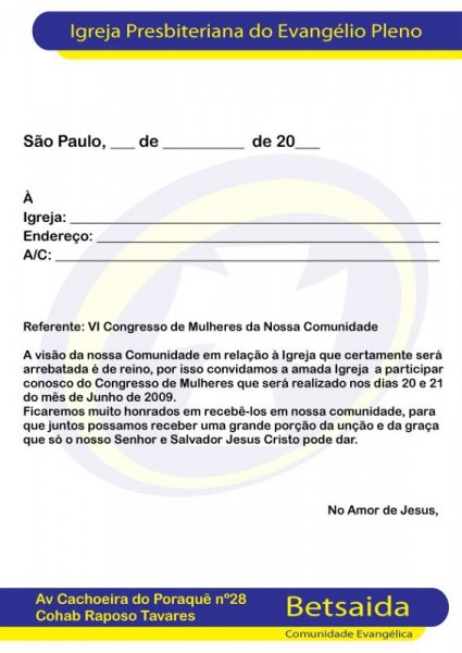 Carta Convite Para Outras Igrejas Carta Convite Para Outras Igrejas