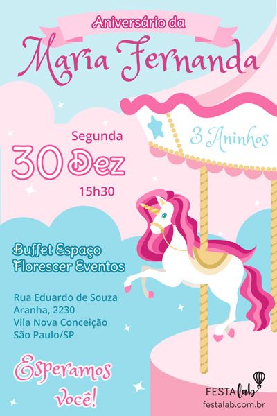 Convite De Aniversário Infantil Carrossel Encantado Convite De Aniversário Infantil Carrossel Encantado