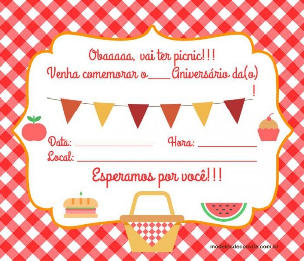 Convite Picnic Com Modelos Para Imprimir! Convite Picnic Com Modelos Para Imprimir!