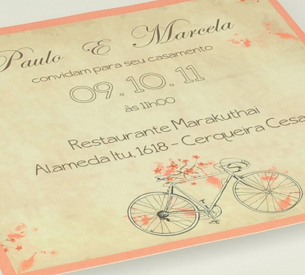 Convite De Casamento Vintage Com Bicicleta Retr Convite De Casamento Vintage Com Bicicleta Retr