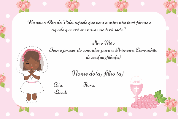 Convite 1° Eucaristia Menina Afro Convite 1° Eucaristia Menina Afro