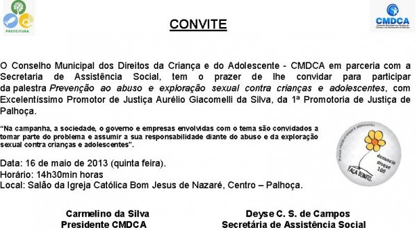Convite Palestra âprevenÃÃo Ao Abuso E ExploraÃÃo Sexual Contra Convite Palestra âprevenÃÃo Ao Abuso E ExploraÃÃo Sexual Contra